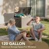 imageDevoko 120 Gallon Deck Box Resin Outdoor Storage Box Waterproof for Patio Large Outdoor Storage Bench Lockable for Outside BlackBrown