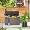 imageDevoko 120 Gallon Deck Box Resin Outdoor Storage Box Waterproof for Patio Large Outdoor Storage Bench Lockable for Outside BlackBrown