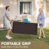 imageDevoko 120 Gallon Deck Box Resin Outdoor Storage Box Waterproof for Patio Large Outdoor Storage Bench Lockable for Outside BlackDeep Brown