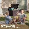 imageDevoko 120 Gallon Deck Box Resin Outdoor Storage Box Waterproof for Patio Large Outdoor Storage Bench Lockable for Outside BlackDeep Brown