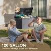 imageDevoko 120 Gallon Deck Box Resin Outdoor Storage Box Waterproof for Patio Large Outdoor Storage Bench Lockable for Outside BlackGrey