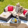 imageDevoko 2 Pieces Patio Furniture Sofa Sets Outdoor AllWeather Sectional Corner Sofa and Armless Sofa RedBeige