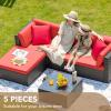 imageDevoko 2 Pieces Patio Furniture Sofa Sets Outdoor AllWeather Sectional Corner Sofa and Armless Sofa RedRed