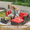 imageDevoko 2 Pieces Patio Furniture Sofa Sets Outdoor AllWeather Sectional Corner Sofa and Armless Sofa RedRed