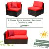 imageDevoko 2 Pieces Patio Furniture Sofa Sets Outdoor AllWeather Sectional Corner Sofa and Armless Sofa RedRed