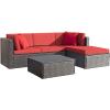 imageDevoko 2 Pieces Patio Furniture Sofa Sets Outdoor AllWeather Sectional Corner Sofa and Armless Sofa RedRed