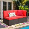 imageDevoko 2 Pieces Patio Furniture Sofa Sets Outdoor AllWeather Sectional Corner Sofa and Armless Sofa RedRed