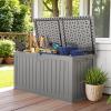 imageDevoko 30 Gallon Resin Deck Box Outdoor Indoor Waterproof Storage Box for Patio Furniture Pool Accessories Storage for Cushion Garden Tools 30 Gallon BrownGrey