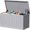 imageDevoko 30 Gallon Resin Deck Box Outdoor Indoor Waterproof Storage Box for Patio Furniture Pool Accessories Storage for Cushion Garden Tools 30 Gallon BrownGrey