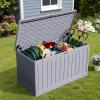 imageDevoko 30 Gallon Resin Deck Box Outdoor Indoor Waterproof Storage Box for Patio Furniture Pool Accessories Storage for Cushion Garden Tools 30 Gallon BrownGrey