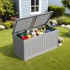 imageDevoko 30 Gallon Resin Deck Box Outdoor Indoor Waterproof Storage Box for Patio Furniture Pool Accessories Storage for Cushion Garden Tools 30 Gallon BrownGrey