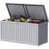 imageDevoko 30 Gallon Resin Deck Box Outdoor Indoor Waterproof Storage Box for Patio Furniture Pool Accessories Storage for Cushion Garden Tools 30 Gallon BrownGrey