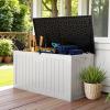 imageDevoko 30 Gallon Resin Deck Box Outdoor Indoor Waterproof Storage Box for Patio Furniture Pool Accessories Storage for Cushion Garden Tools 30 Gallon BrownWhite with Black Top