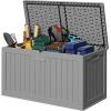imageDevoko 30 Gallon Resin Deck Box Outdoor Indoor Waterproof Storage Box for Patio Furniture Pool Accessories Storage for Cushion Garden Tools 30 Gallon BrownGrey