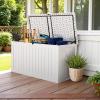 imageDevoko 30 Gallon Resin Deck Box Outdoor Indoor Waterproof Storage Box for Patio Furniture Pool Accessories Storage for Cushion Garden Tools 30 Gallon BrownWhite