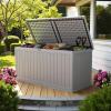 imageDevoko 30 Gallon Resin Deck Box Outdoor Indoor Waterproof Storage Box for Patio Furniture Pool Accessories Storage for Cushion Garden Tools 30 Gallon BrownGrey
