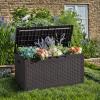 imageDevoko 30 Gallon Resin Deck Box Outdoor Indoor Waterproof Storage Box for Patio Furniture Pool Accessories Storage for Cushion Garden Tools 30 Gallon BrownDeep Brown