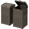 imageDevoko 33 Gallon Outdoor Trash Can with Dual Lid Heavy Duty Waterproof Resin Garbage Bins Outside Hideaway Waste Bins for Patio Outside Pool Backyard and Deck 1 BlackDeep Brown