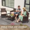 imageDevoko 4 Pieces Outdoor Patio Furniture Set PE Rattan Wicker Chairs Balcony Lawn Porch Patio Furniture Sets with Beige Cushion and Table Brown