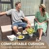 imageDevoko 4 Pieces Outdoor Patio Furniture Set PE Rattan Wicker Chairs Balcony Lawn Porch Patio Furniture Sets with Beige Cushion and Table Brown