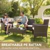 imageDevoko 4 Pieces Outdoor Patio Furniture Set PE Rattan Wicker Chairs Balcony Lawn Porch Patio Furniture Sets with Beige Cushion and Table Brown