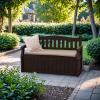 imageDevoko 80 Gallon Storage Bench Deck Box Lockable for Patio Furniture Garden Decor and Outdoor Seating for Cushions Garden Tools and Pool Supplies BlackBrown