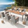 imageDevoko Outdoor Patio Dining Sets 9 Pieces Wicker Outdoor Dining Table and Chairs Set with Acacia Wood Table Top and Widened Armrests for Backyard Garden Deck BrownGrey