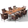 imageDevoko Outdoor Patio Dining Sets 9 Pieces Wicker Outdoor Dining Table and Chairs Set with Acacia Wood Table Top and Widened Armrests for Backyard Garden Deck BrownBrown