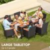 imageDevoko Outdoor Patio Dining Sets 9 Pieces Wicker Outdoor Dining Table and Chairs Set with Acacia Wood Table Top and Widened Armrests for Backyard Garden Deck BrownBlack