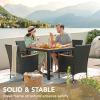 imageDevoko Outdoor Patio Dining Sets 9 Pieces Wicker Outdoor Dining Table and Chairs Set with Acacia Wood Table Top and Widened Armrests for Backyard Garden Deck BrownBeige