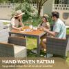 imageDevoko Outdoor Patio Dining Sets 9 Pieces Wicker Outdoor Dining Table and Chairs Set with Acacia Wood Table Top and Widened Armrests for Backyard Garden Deck BrownGrey