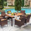 imageDevoko Outdoor Patio Dining Sets 9 Pieces Wicker Outdoor Dining Table and Chairs Set with Acacia Wood Table Top and Widened Armrests for Backyard Garden Deck BrownBrown