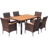 imageDevoko Outdoor Patio Dining Sets 9 Pieces Wicker Outdoor Dining Table and Chairs Set with Acacia Wood Table Top and Widened Armrests for Backyard Garden Deck BrownBrown