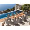 imageDevoko Outdoor Patio Dining Sets 9 Pieces Wicker Outdoor Dining Table and Chairs Set with Acacia Wood Table Top and Widened Armrests for Backyard Garden Deck BrownGrey