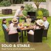 imageDevoko Outdoor Patio Dining Sets 9 Pieces Wicker Outdoor Dining Table and Chairs Set with Acacia Wood Table Top and Widened Armrests for Backyard Garden Deck BrownBlack