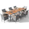 imageDevoko Outdoor Patio Dining Sets 9 Pieces Wicker Outdoor Dining Table and Chairs Set with Acacia Wood Table Top and Widened Armrests for Backyard Garden Deck BrownGrey