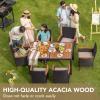 imageDevoko Outdoor Patio Dining Sets 9 Pieces Wicker Outdoor Dining Table and Chairs Set with Acacia Wood Table Top and Widened Armrests for Backyard Garden Deck BrownBlack