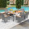 imageDevoko Outdoor Patio Dining Sets 9 Pieces Wicker Outdoor Dining Table and Chairs Set with Acacia Wood Table Top and Widened Armrests for Backyard Garden Deck BrownGrey