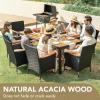 imageDevoko Outdoor Patio Dining Sets 9 Pieces Wicker Outdoor Dining Table and Chairs Set with Acacia Wood Table Top and Widened Armrests for Backyard Garden Deck BrownBlack