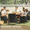 imageDevoko Outdoor Patio Dining Sets 9 Pieces Wicker Outdoor Dining Table and Chairs Set with Acacia Wood Table Top and Widened Armrests for Backyard Garden Deck BrownBlack