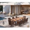 imageDevoko Outdoor Patio Dining Sets 9 Pieces Wicker Outdoor Dining Table and Chairs Set with Acacia Wood Table Top and Widened Armrests for Backyard Garden Deck BrownBrown