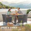 imageDevoko Outdoor Patio Dining Sets 9 Pieces Wicker Outdoor Dining Table and Chairs Set with Acacia Wood Table Top and Widened Armrests for Backyard Garden Deck BrownGrey