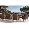 imageDevoko Outdoor Patio Dining Sets 9 Pieces Wicker Outdoor Dining Table and Chairs Set with Acacia Wood Table Top and Widened Armrests for Backyard Garden Deck BrownBrown