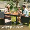 imageDevoko Outdoor Patio Dining Sets 9 Pieces Wicker Outdoor Dining Table and Chairs Set with Acacia Wood Table Top and Widened Armrests for Backyard Garden Deck BrownBeige