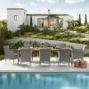 imageDevoko Outdoor Patio Dining Sets 9 Pieces Wicker Outdoor Dining Table and Chairs Set with Acacia Wood Table Top and Widened Armrests for Backyard Garden Deck BrownGrey