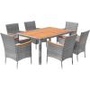 imageDevoko Outdoor Patio Dining Sets 9 Pieces Wicker Outdoor Dining Table and Chairs Set with Acacia Wood Table Top and Widened Armrests for Backyard Garden Deck BrownGrey