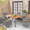 imageDevoko Outdoor Patio Dining Sets 9 Pieces Wicker Outdoor Dining Table and Chairs Set with Acacia Wood Table Top and Widened Armrests for Backyard Garden Deck BrownGrey
