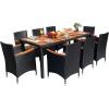 imageDevoko Outdoor Patio Dining Sets 9 Pieces Wicker Outdoor Dining Table and Chairs Set with Acacia Wood Table Top and Widened Armrests for Backyard Garden Deck BrownBlack