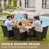 imageDevoko Outdoor Patio Dining Sets 9 Pieces Wicker Outdoor Dining Table and Chairs Set with Acacia Wood Table Top and Widened Armrests for Backyard Garden Deck BrownBlack