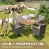 imageDevoko Outdoor Patio Dining Sets 9 Pieces Wicker Outdoor Dining Table and Chairs Set with Acacia Wood Table Top and Widened Armrests for Backyard Garden Deck BrownGrey